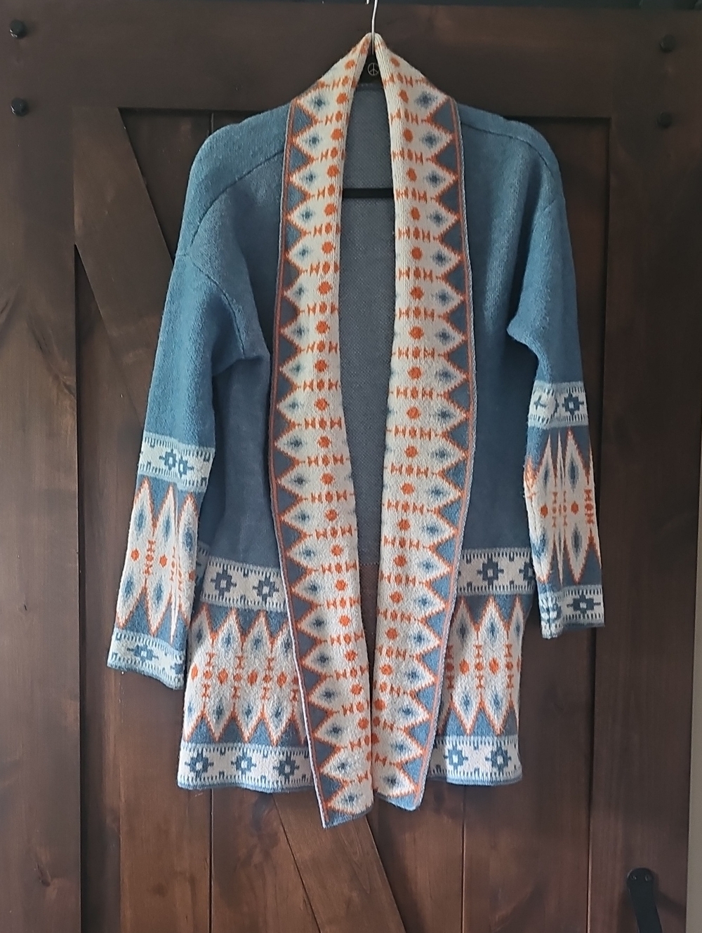 Blue Patterned Open-Front Women's Cardigan Sweater